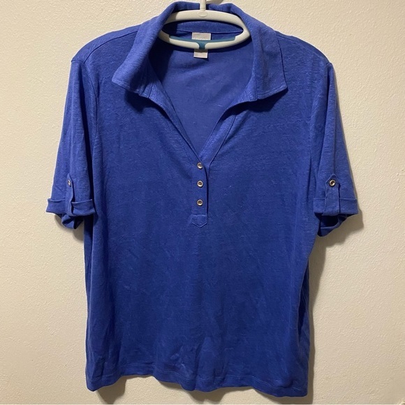 Chico’s Shirt Women’s Size L Blue Three Button Top - Picture 3 of 10